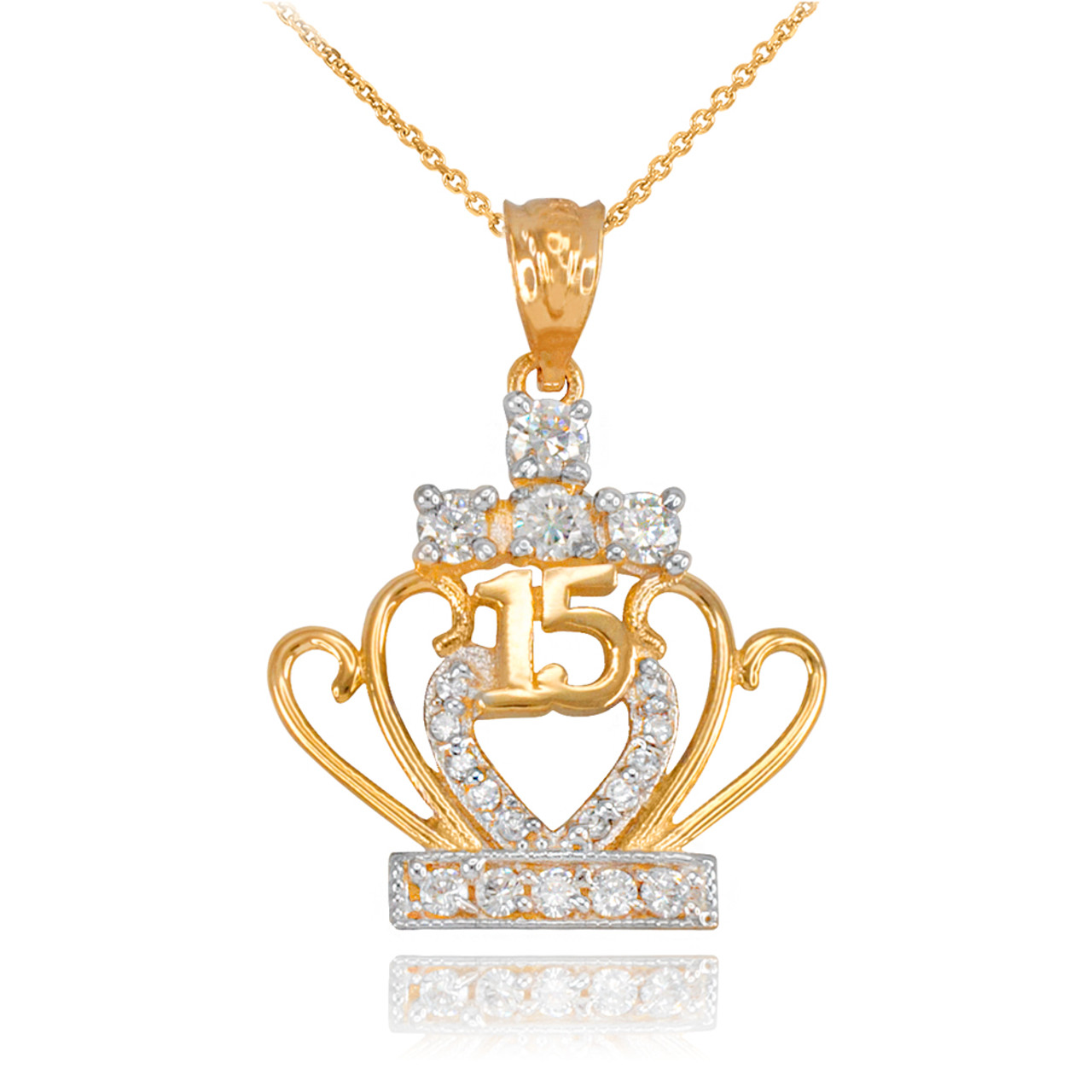 Gold Quinceanera 15 Años CZ Pendant Necklace | Factory Direct Jewelry